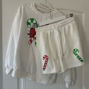 White Candy Cane Sweatshirt and Shorts Set